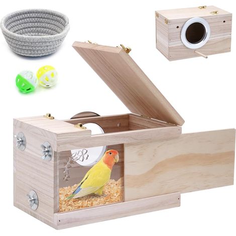 Nichoir transparent perruche avec perchoir en bois et fenêtre de visualisation (1/5)