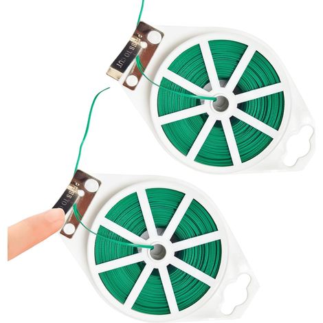 2 rouleaux 200m fil de jardinage vert avec coupe intégrée - fil de cravate de plante pour les tomates, les plantes d'escalade, les vignes, les arbustes, cravate de jardin flexible revêtue de plastique (1/5)