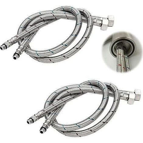FOREHILL Tuyau de Raccordement G 3/8 DN6 de 80cm de longue pour Robinet D'eau, Filetage de Compression Tuyau d'eau flexible 2 Pièces (1 Paire) (1/5)