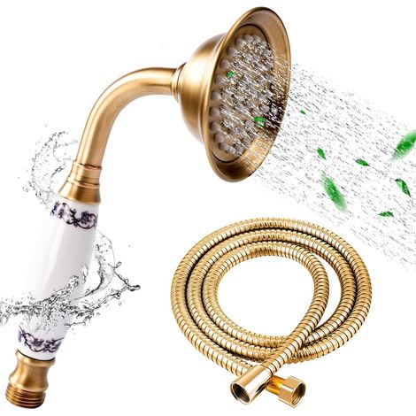 Pommeau de Douche Bronze Antique Classique Style Téléphone Pomme à Main Avec Tuyau 1,5 M en Acier Inoxydable Poignée en Laiton Pour Salle de Bain (1/5)