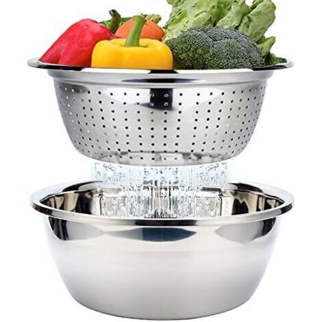 Passoire Inox, Tamis Passoire avec Bol de Cuisine en Acier Inoxydable, Saladier Bol à Vaisselle Ustensile de Cuisine pour Rincer les Légumes ou la Salade Fruits Nouilles Riz, Empilable, 26 cm (1/5)