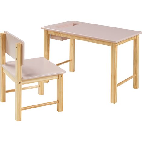 Conjunto de escritorio y silla infantil rosa natural 030009410 (1/5)