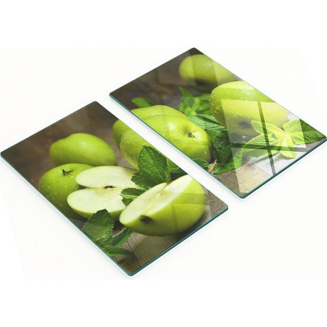 Küchenschneidebretter aus Glas mit grünem Apfelmotiv, 2 x 30 x 52 cm (1/5)
