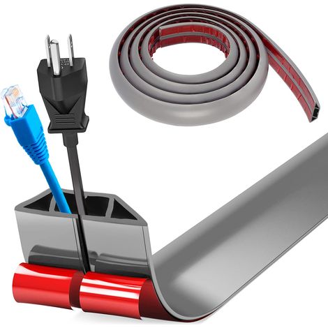 Cache Cable Sol, Petit Canal de câble Flexible, 3.0M x 4cm Goulotte Passe Cable Sol Silicone, Cache Fil Électrique Sol Auto-Adhésif Facile à Couper Montage pour Tous Les Câbles (Gris-Arrondi) (1/5)