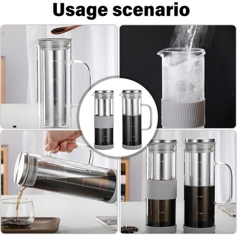 Tragbare Kaltbrüh Kaffeemaschine, 800 ml Fassungsvermögen, Thermoskanne aus Glas (1/2)