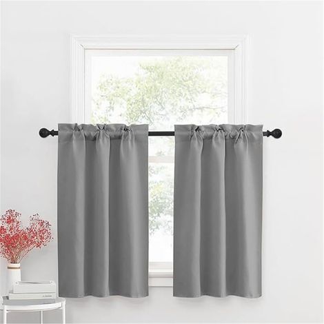 Rideaux Courts - Rideaux à Tige - 75 % Opacité - Polyester Haute Densité - Pour Cuisine Salle de Bain Café - Lot de 2 (1/3)