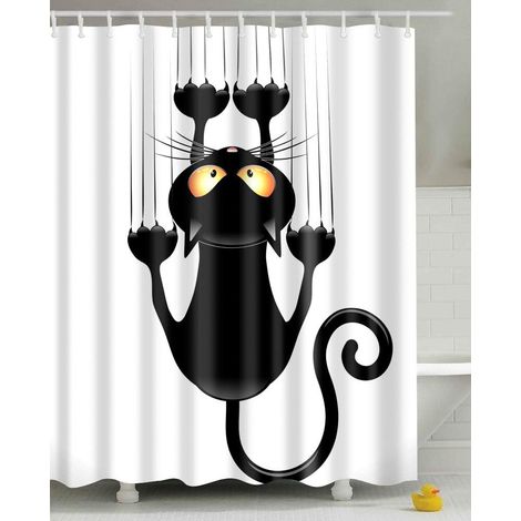 Rideau de douche chat, tissu imperméable avec crochets, 150 x 180 cm (1/5)