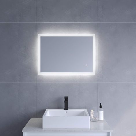 Rechteckiger Kosmetikspiegel 70x50cm Badezimmerspiegel mit LED-Beleuchtung dimmbar IP44 Badezimmer-Wandspiegel (1/5)