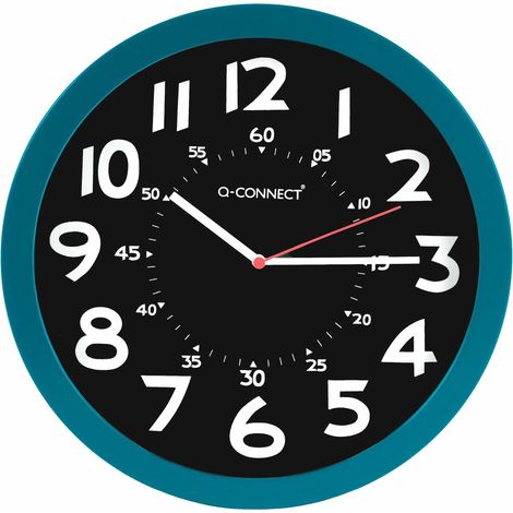 Reloj q-connect de pared plastico oficina redondo 30 cm color azul y esfera color negro (1/2)