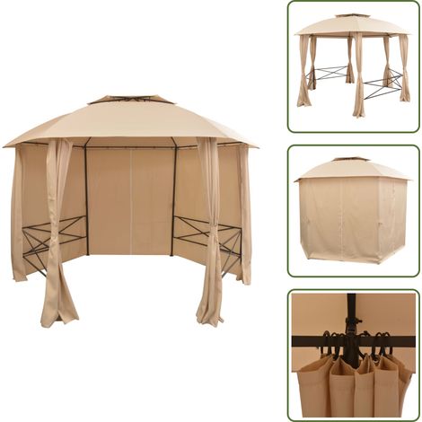 Gartenpavillon mit Vorhängen Hexagonal 360x265 cm - Pavillon - Gartenzelt - Outdoor Möbel - Sommerhaus - Grillparty (1/5)