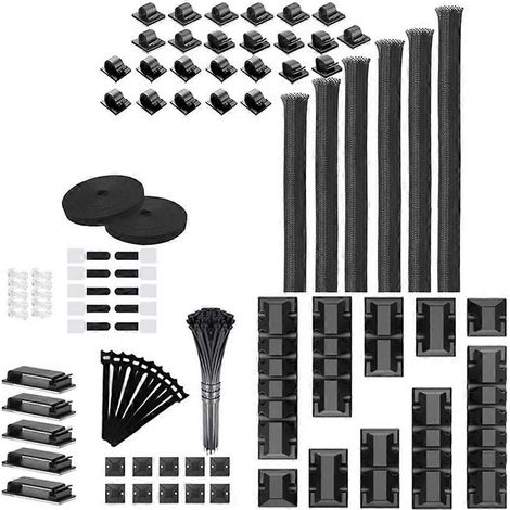 Ensemble de 188 pièces pour organiser les câbles, comprenant des supports, des goulottes, des clips, des enrouleurs et des attaches pour le bureau et la maison - JBMEDIA (1/4)