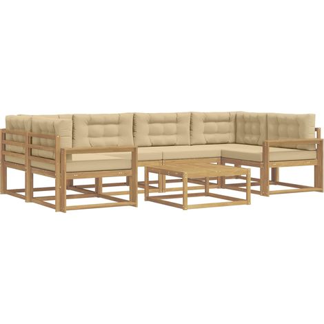 Conjunto de sofás de exterior con cojín 5 pcs y Beige vidaXL