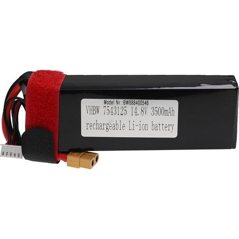 vhbw Batterie compatible avec XT60 connecteur pour modéle RC par ex. voiture de course, avion (3500mAh, 14,8V, Li-polymère, 134 x 44 x 31,5 mm)
