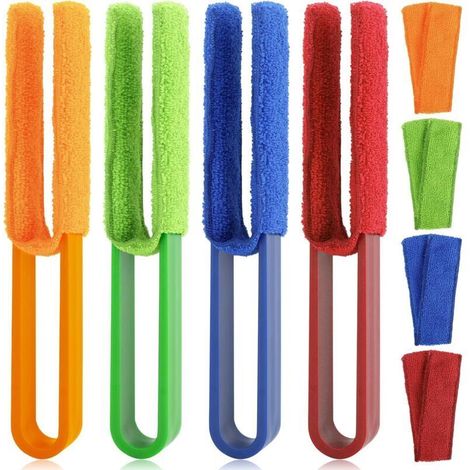 4 Pièces Brosse de Nettoyage pour Stores Vénitiens, 4 Couleurs Stores Outils de Nettoyage, Nettoyage pour Stores Vénitiens et Volets avec Housse Microfibre Lavable pour Aérations de Voiture