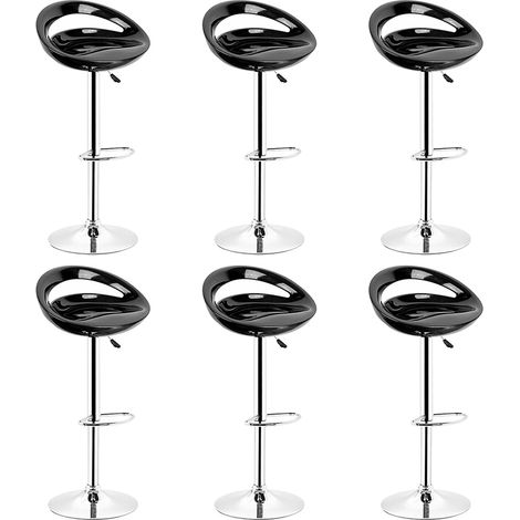 6er-Set Barstuhl,360°Drehung, höhenverstellbar,mit Fußstütze, für Bar, Arbeitszimmer, Küche (Schwarz)
