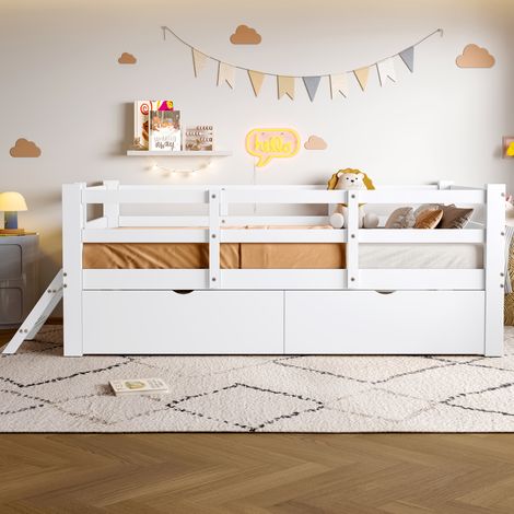 Letto per bambini 90x200cm ampio spazio contenitivo 2 cassetti montaggio semplice MDF Bianco (Senza materasso) (1/5)