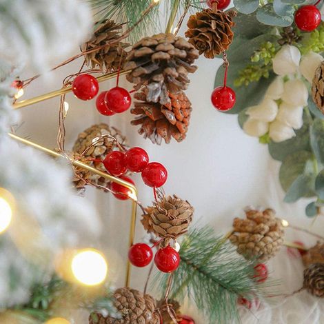 100 baies de houx artificielles de 10 mm en plastique, montées sur fil de fer, pour décorer un sapin de Noël, réaliser des guirlandes et des couronnes de fleurs, et créer des décorations à faire soi-m (1/5)