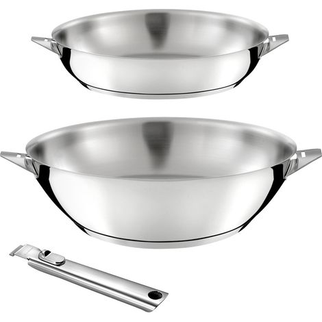 Eclipse - Lot 3 pièces - Wok 28 cm, poêle 24 cm et poignée amovible