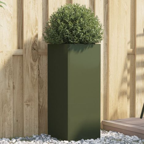 Jardinière-Pot de fleur vert olive 32x29x75 cm acier (1/5)