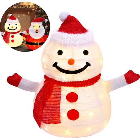 Décorations extérieures de Noël éclairées Bonhomme de neige pliable avec lumières LED, décor de vacances de Noël pré-éclairé pour jardin de cour (1/5)