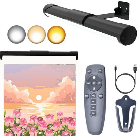Lampe pour tableau, applique murale sans fil pour tableaux, lampe pour tableau avec minuterie, intensité variable, télécommande, lampe pour tableau (1/5)