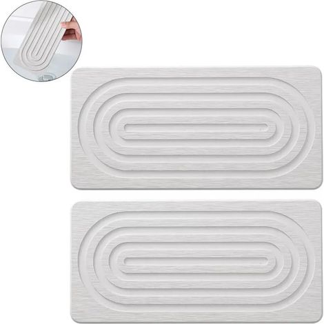 2er-Pack saugfähige Kieselgur-Abtropfmatten für Arbeitsplatten (10x20cm, Weiß) (1/3)