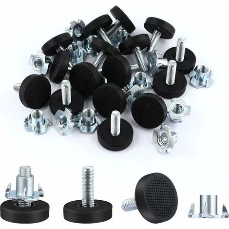 6,35mm Niveleurs de Meubles Réglables, 16 Pièces Pieds de Nivellement Meuble à Visser Pied de Chaise à Visser avec Écrous en T, Pieds de Nivellement pour Meubles Placard (M6) (1/5)