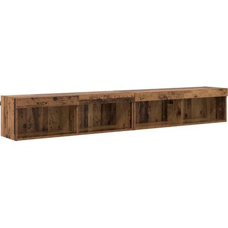 Lot de 2 meubles TV muraux modernes avec éclairage LED 100 x 30 x 30 cm en bois d'ingénierie ancien