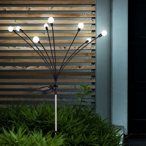 LED Solarlampe Außenleuchte Gartendeko Erdspieß Solarleuchte 8 flammig Terrassenlampe beweglich, schwarz opal, warmweiß, LxH 20 x 70 cm