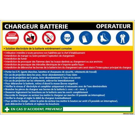 Panneau Fiche de Poste Chargeur Batterie (C1379) - Adhésif - 210 x 300 mm