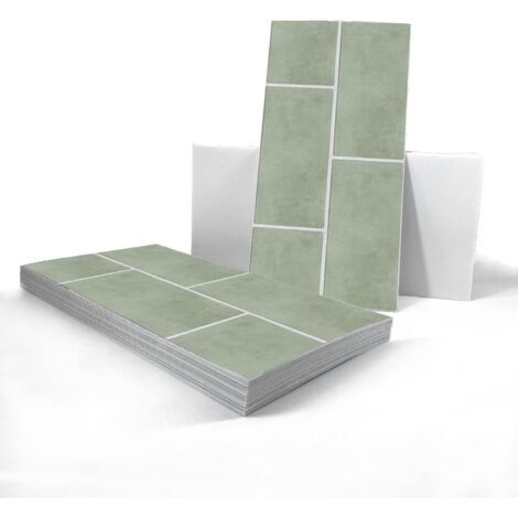 Lot de 12 autocollants pour carrelage mural, en vinyle imperméable pour cuisines et salles de bains, vert sauge vintage, 30 x 15 cm (1/5)