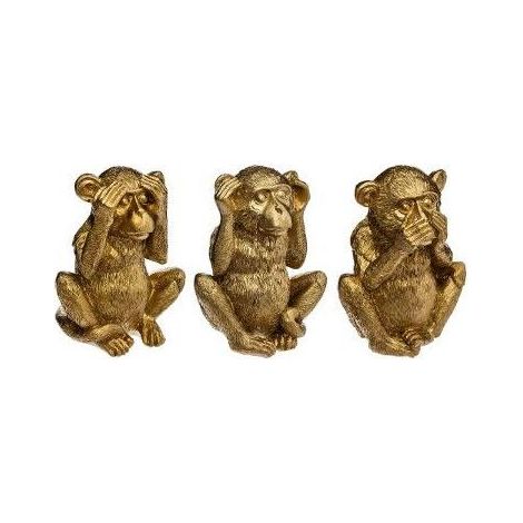 Atmosphera – Statue singes de la sagesse dorés en polyrésine 17 cm – Décoration intérieure asiatique – Élégance symbolique pour salon et chambre (1/10)
