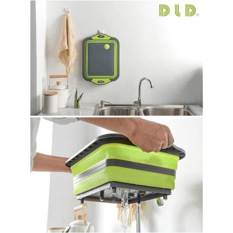 Planche à Découper Pliable, Multifonction Plastique Silicone pour Légumes Panier de Rangement d'évier-Vert (1/4)