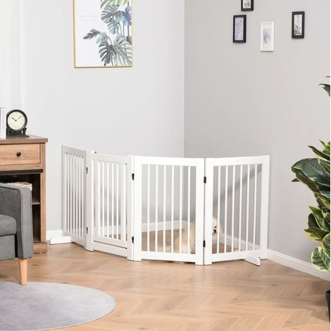 Barrera de seguridad plegable 220 x 91 cm, madera blanca, autoportante – MEUBLIV (1/5)
