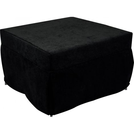 Talamo Italia In ein Einzelbett umwandelbarer Puof, Made in Italy, Klappbett, Pouf aus abnehmbarem, platzsparendem Stoff für das Wohnzimmer, cm 78x78 / 195h45, Schwarz
