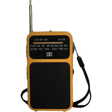 (Jaune) Radio transistor de poche, chargement USB-C, avec prise casque, livrée avec clip et cordon. (1/5)