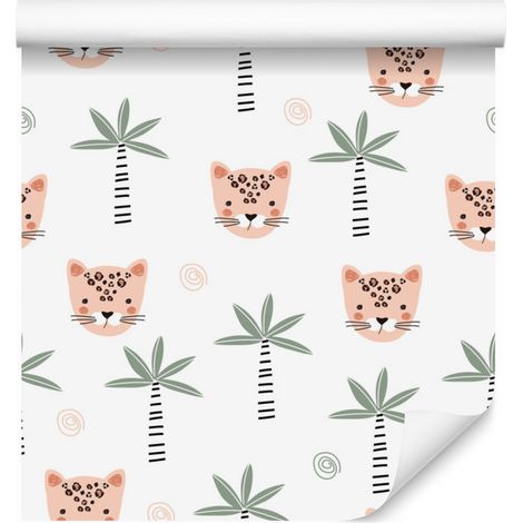 Papier peint Animaux sauvages, chats et palmiers pour salon et chambre 50x1000 cm (1/5)