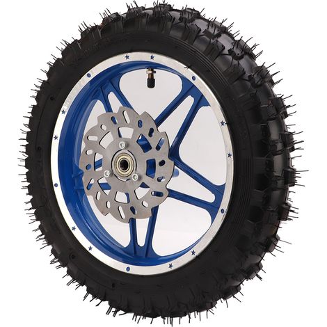 Roue avant de moto tout-terrain 2,5‑10 avec pignon de disque, roulement, jante et pneu. (1/5)