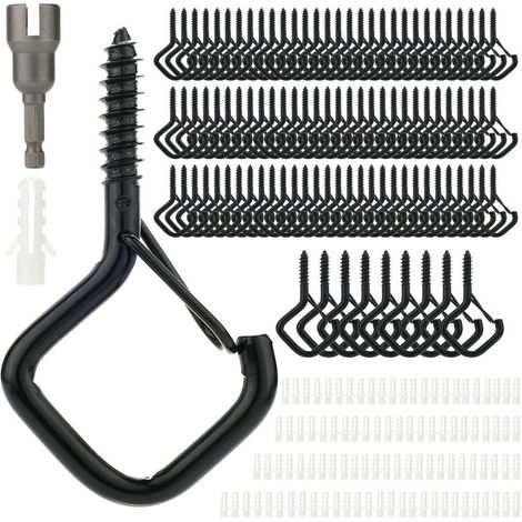 Packung mit 100 schwarzen, winddichten Kleiderhaken mit Sicherheitsring.