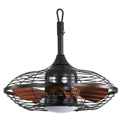 Ventilateur de plafond de 51 cm avec suspension à tige, LED 18 W à 3 températures de couleur, 5 pales en ABS, moteur CC et suspension à crochet pour espaces extérieurs, terrasses et pergolas.