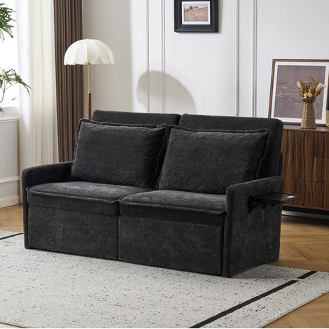 2-Sitzer-Schlafsofa 3-in-1 mit 5-fach verstellbarer Rückenlehne, schwarzer Chenille, HAVRYA (1/5)