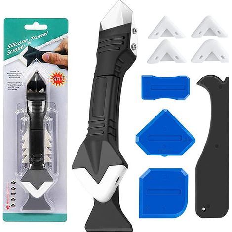 Outils de L'enlève joint 3 en 1,Silicone Grattoir,Kit Lisseur joints Silicone grattoir à coulis,avec Grattoir,Joint Calfeutrage Outil,Grattoir Nettoyage Multi-usages,pour Retirer,Nettoyer,Calfeu (1/5)