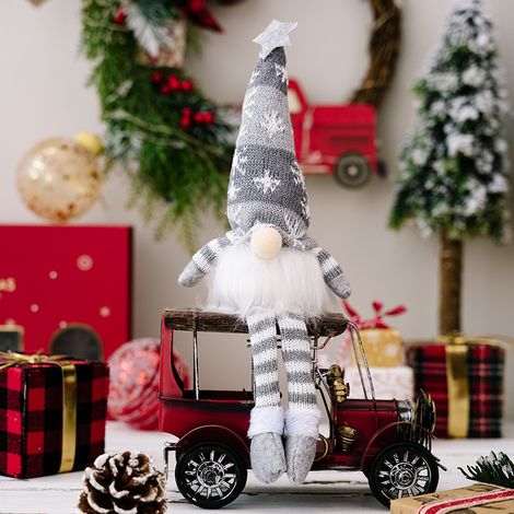 Décorations de Noël, poupées lumineuses, poupées sans visage, vieil homme de la forêt, poupées à bonnet tricoté flocon de neige, figurines Rudolph, poupées lumineuses à jambes pendantes, gris, 33 cm.