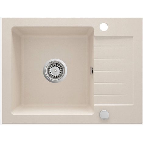 Lavello cucina in granito con 1 vasca e gocciolatoio 58x44 cm beige - Zeno