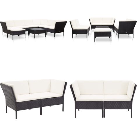 8-tlg. Garten-Lounge-Set mit Auflagen Poly Rattan Schwarz - Gartengeräte - Gartenmöbel - Loungemöbel - Outdoor-Wohnzimmer - Rattanmöbel - Home & Living