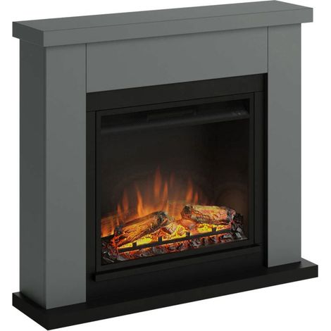 Caminetto Finto Decorativo Elettrico Tagu Frode con Cornice in Legno Grigio