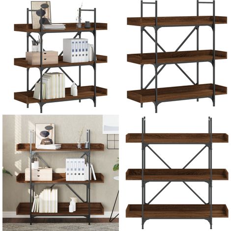 Bibliothèque à 3 niveaux chêne marron 100x33x108,5 cm - Bibliothèque Murale - Bibliothèque Design - Étagère Bois - Meuble Rangement - Bibliothéque Industrielle - Home & Living