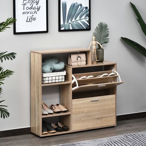 Zapatero de Madera con Estantería y Cubos Armario para Zapatos de Entrada Pasillo 101.5x25.5x98cm (1/5)