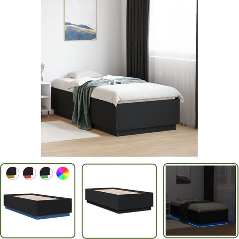 The Living Store Cadre de lit avec LED sans matelas noir 90x190 cm - Cadre De Lit - Lit Double - Éclairage Led - Luminaire - Meuble Chambre (1/5)
