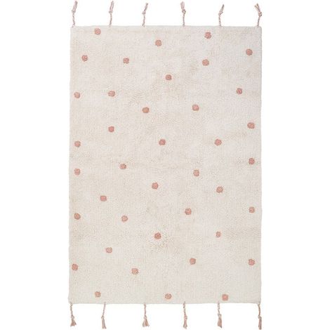 Tapis de Chambre pour Enfant et Bébé en Velours Doux et Lavable Coloris Rose Nude à Pois - PANGIVO (1/5)